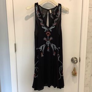 Intimately Free People Adelaide Embroidered Black Slip Tank Dress Size Small